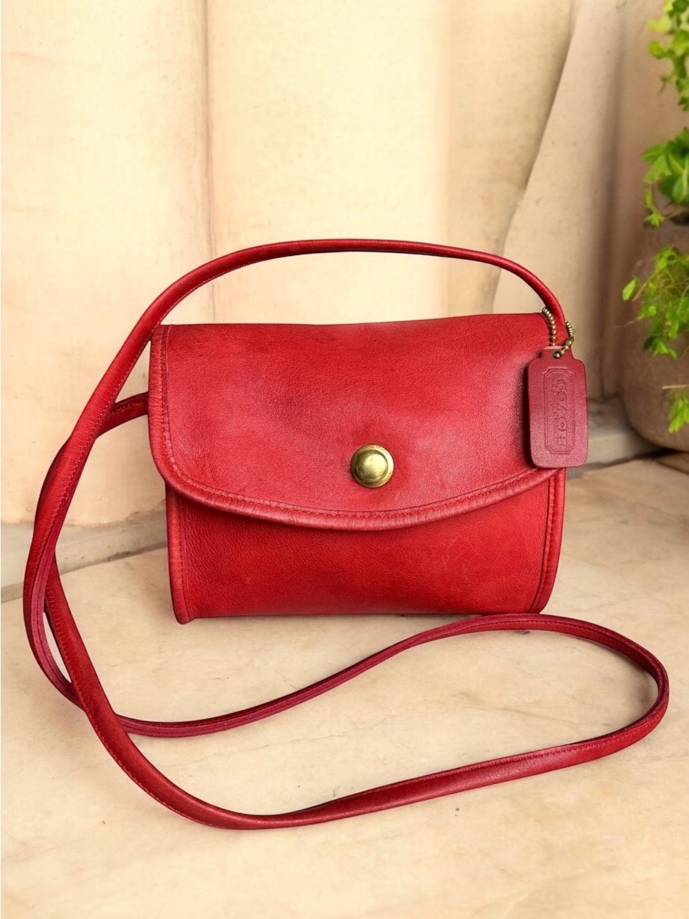 Rare Iconic Coach Vintage Chrystie Red Leather Flap Bag Crossbody